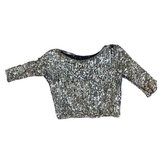 Handmade Handcrafted Beaded Floral Design Sequined Sparkly Crop Top - Picture 9 of 9